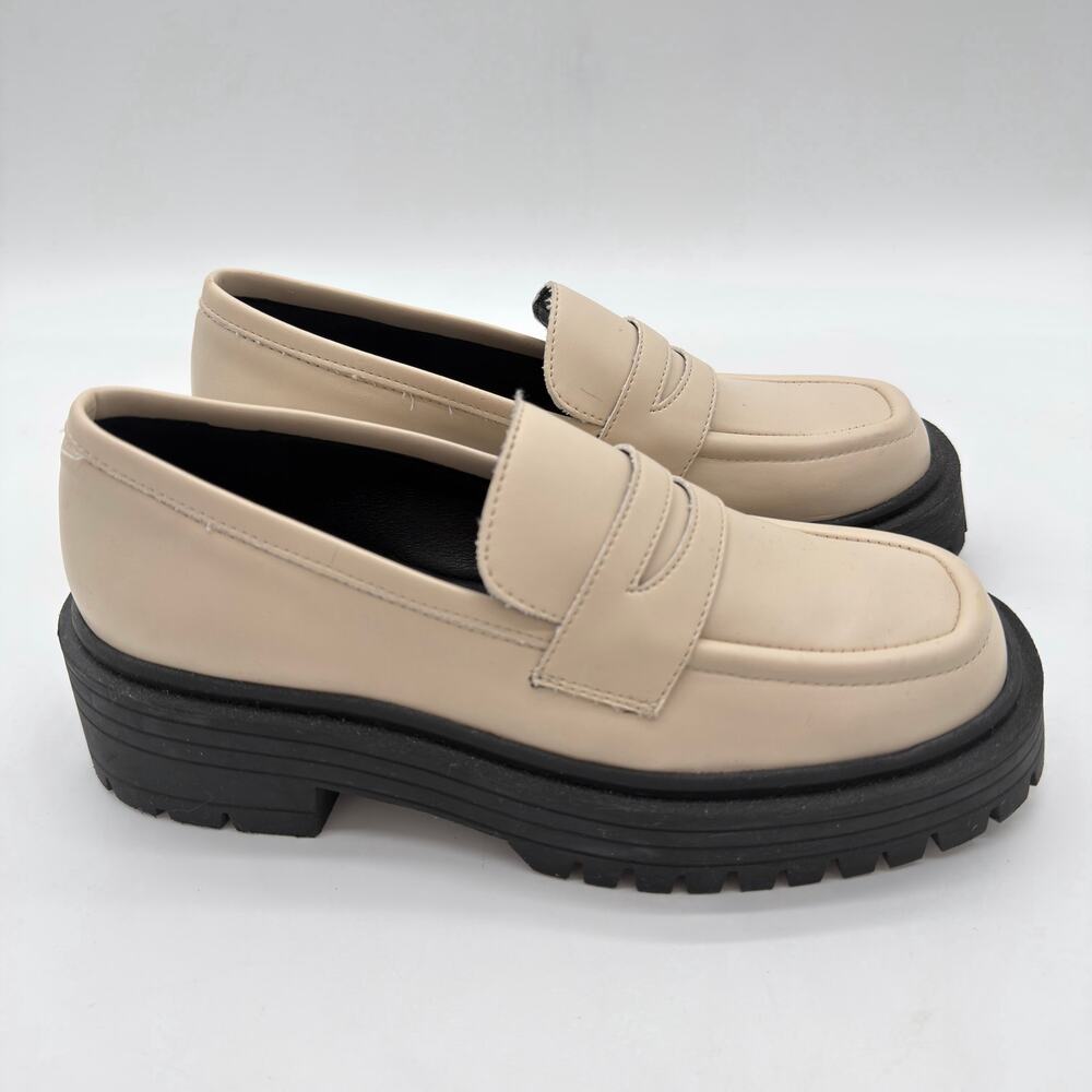 Svegan Mask Vegan Leather Platform Lug Chunky Preppy Loafer Cream 38 US 7.5